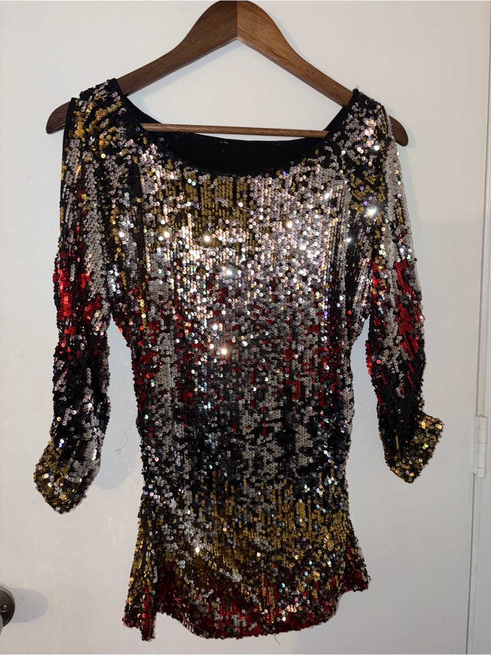 Sequin Ombre Party Dress - Black, Gold & Red